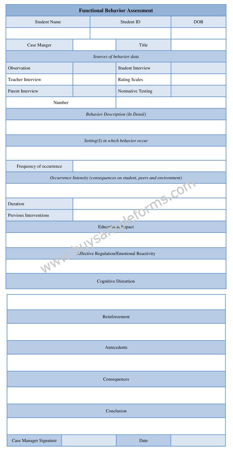 Functional Behavior Assessment Form Example FBA Word Template Functional behavior assessment form example fba word template
