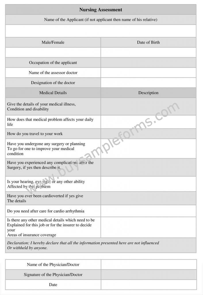 Printable Nursing Assessment Form Template, Assessment Form Example