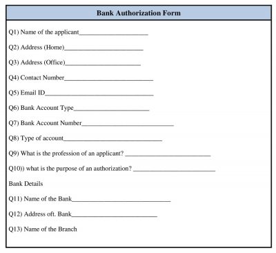 Printable Bank Authorization Form Template Word Format