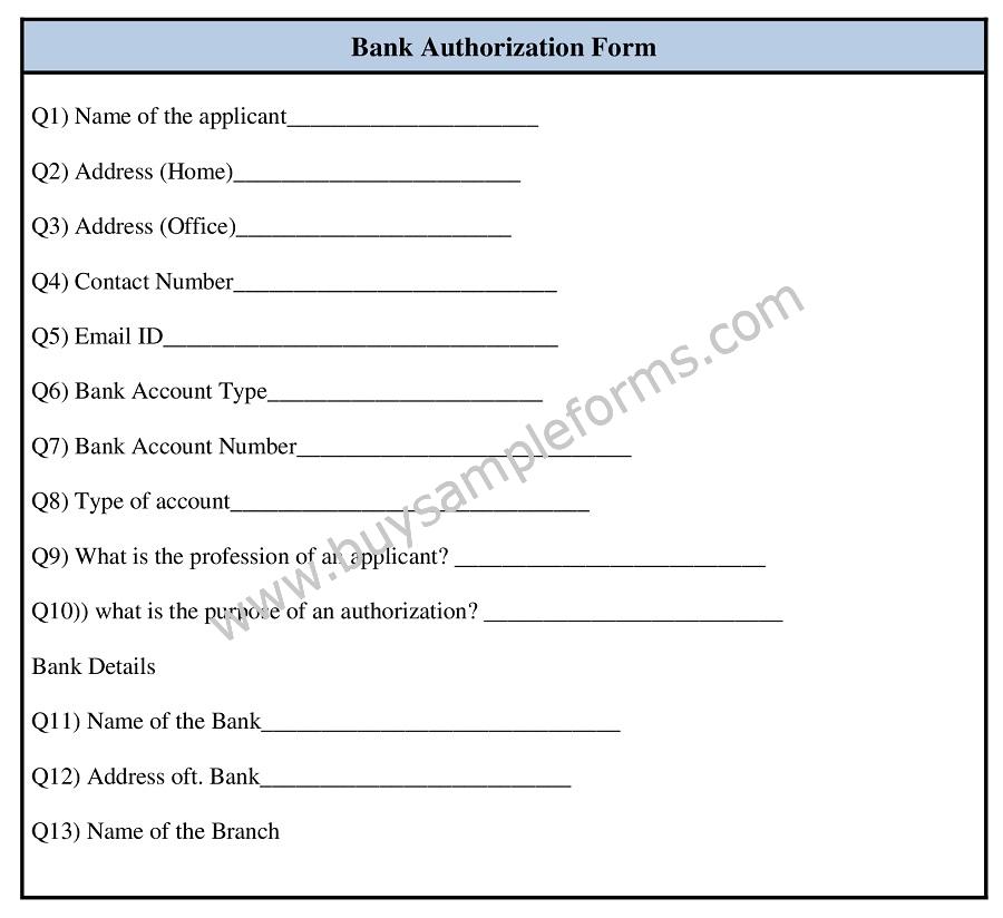 Printable Bank Authorization Form Template