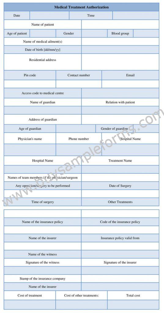 Printable Medical Treatment Authorization Form Template