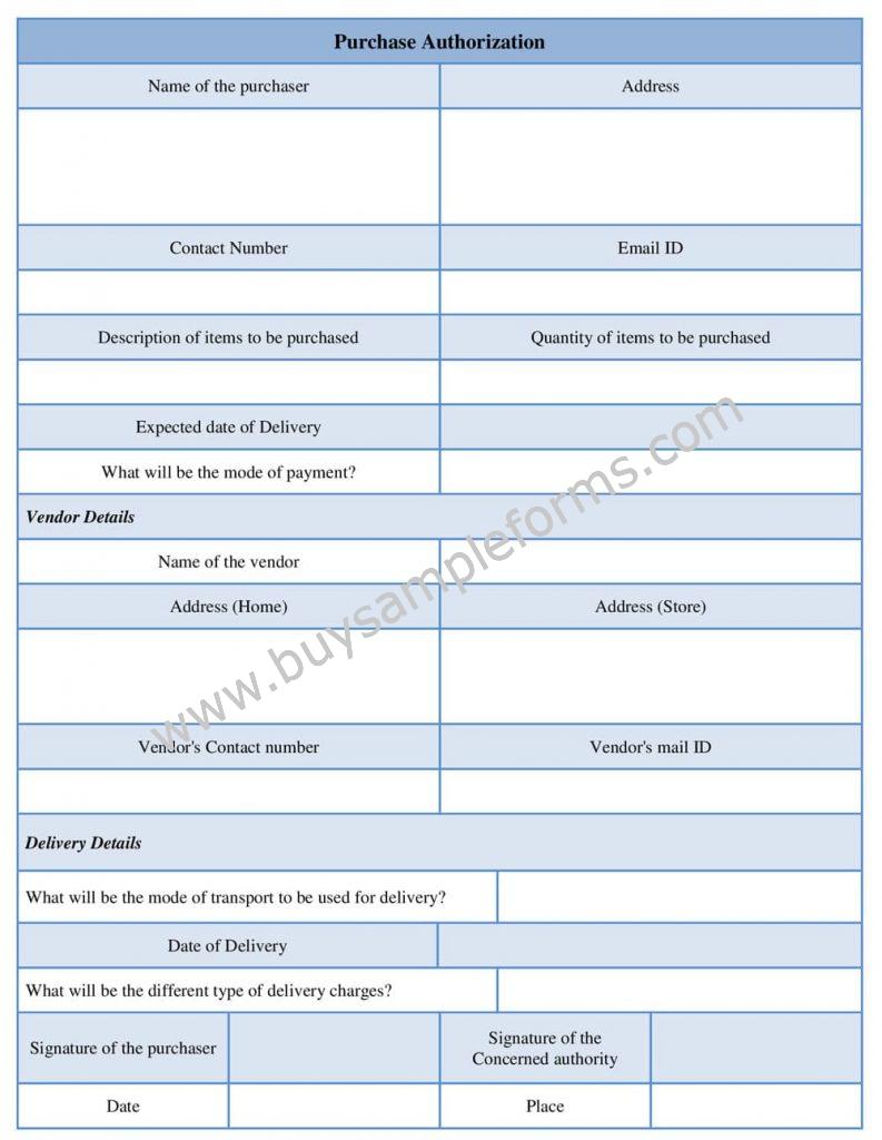 Simple Purchase Authorization Form Template