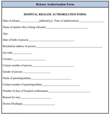 Printable Release Authorization Form Word Template
