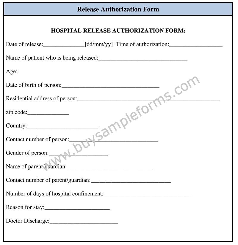 Release Authorization form Template, medical records From