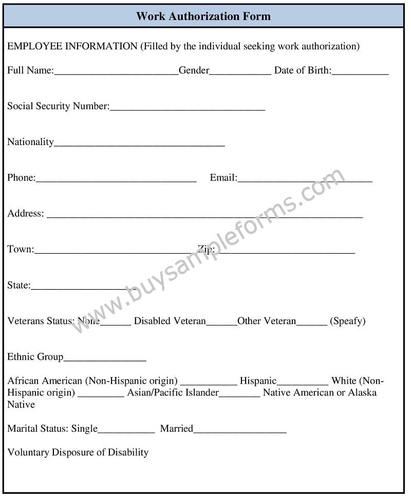 Sample Work Authorization Form Template