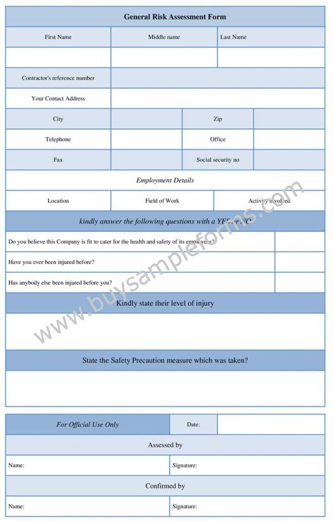 General Risk Assessment Form Template, Risk Assessment Form Word Doc