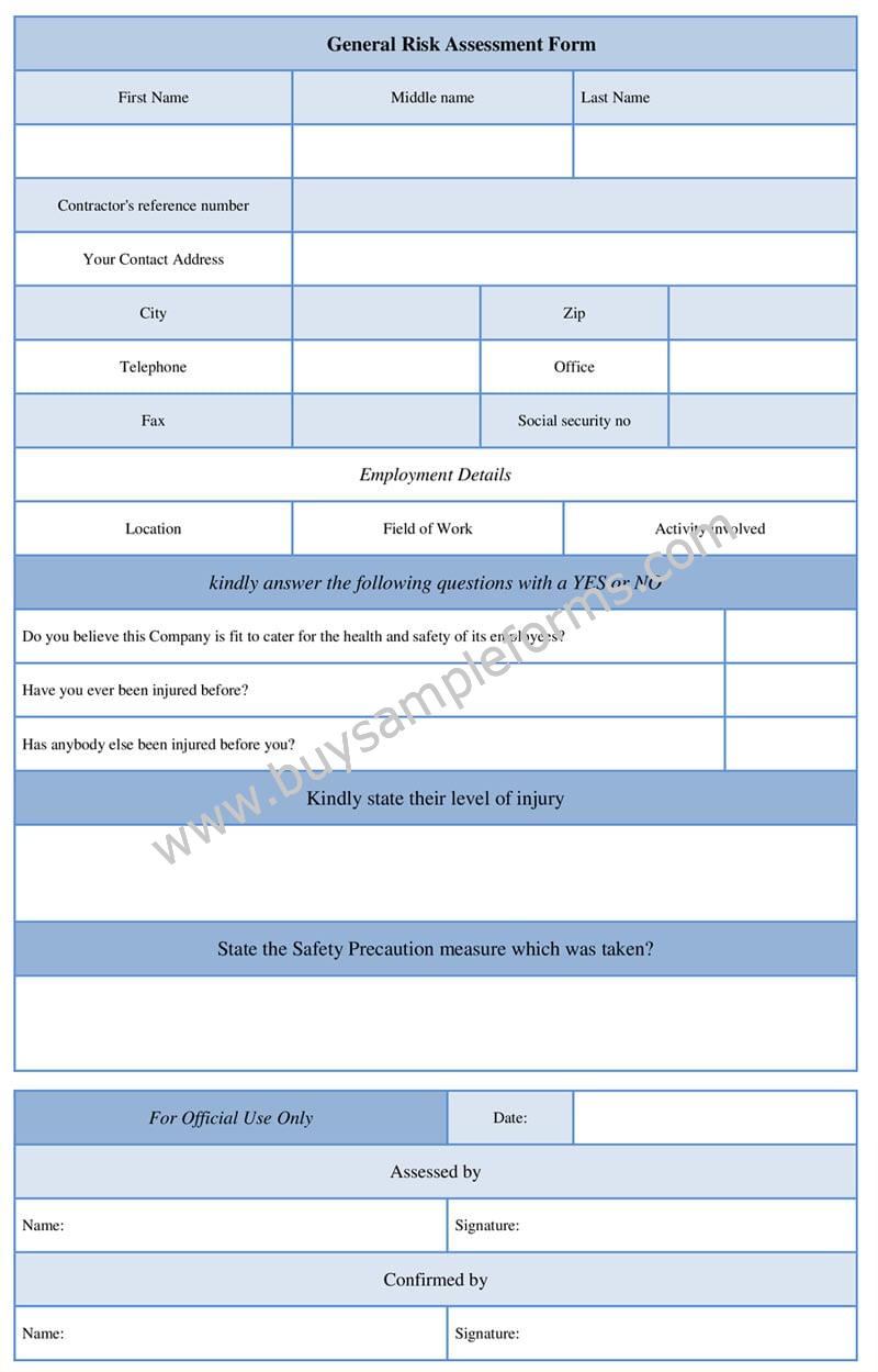General Risk Assessment Form Template, Risk Assessment Form Word Doc