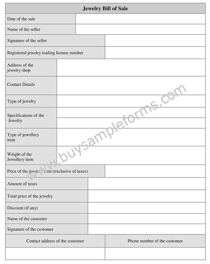 Jewelry Bill of Sale Form Template Word