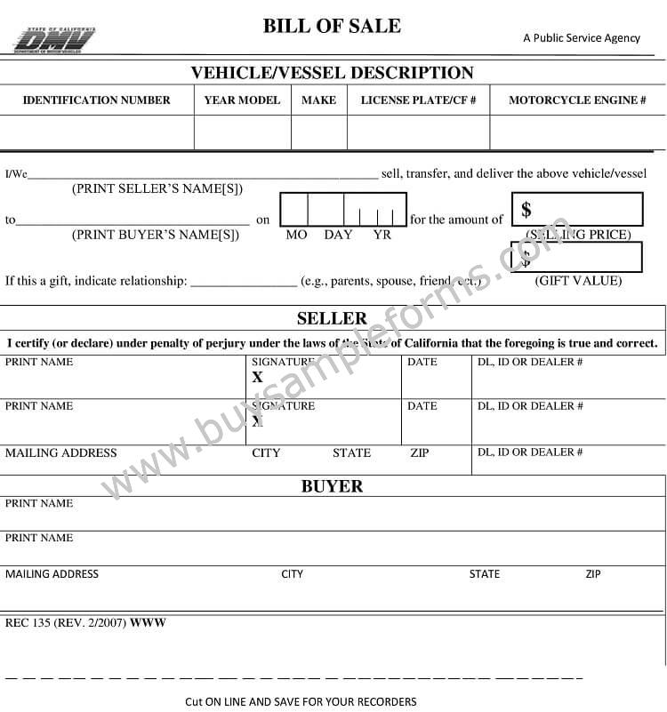 DMV Bill of Sale Form, DMV Bill of sale Word Template