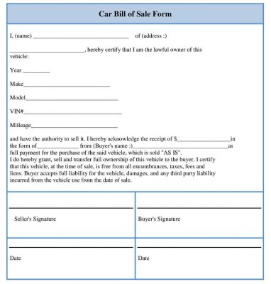car bill of sale form printable bill of sale word template