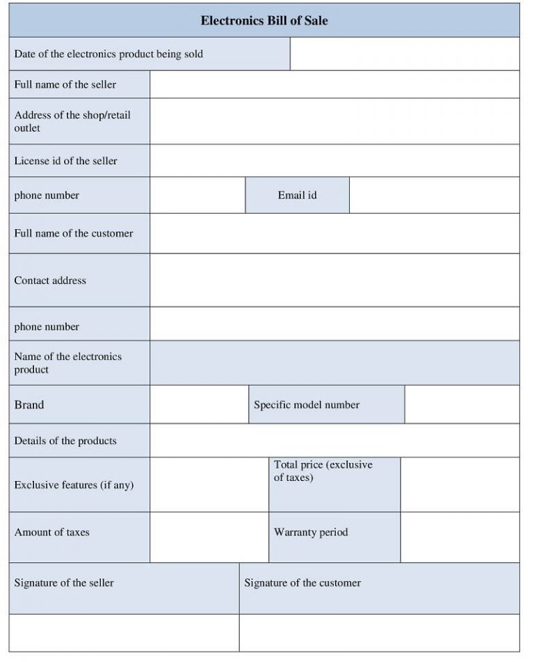 Printable Electronic Bill of Sale Form Template Word