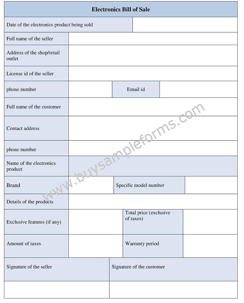 Electronic Bill of Sale Form, Bill of Sale template
