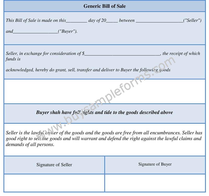 generic bill of sale form template word