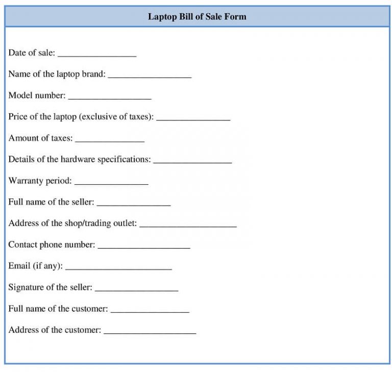 Laptop Bill of Sale Form Template Word