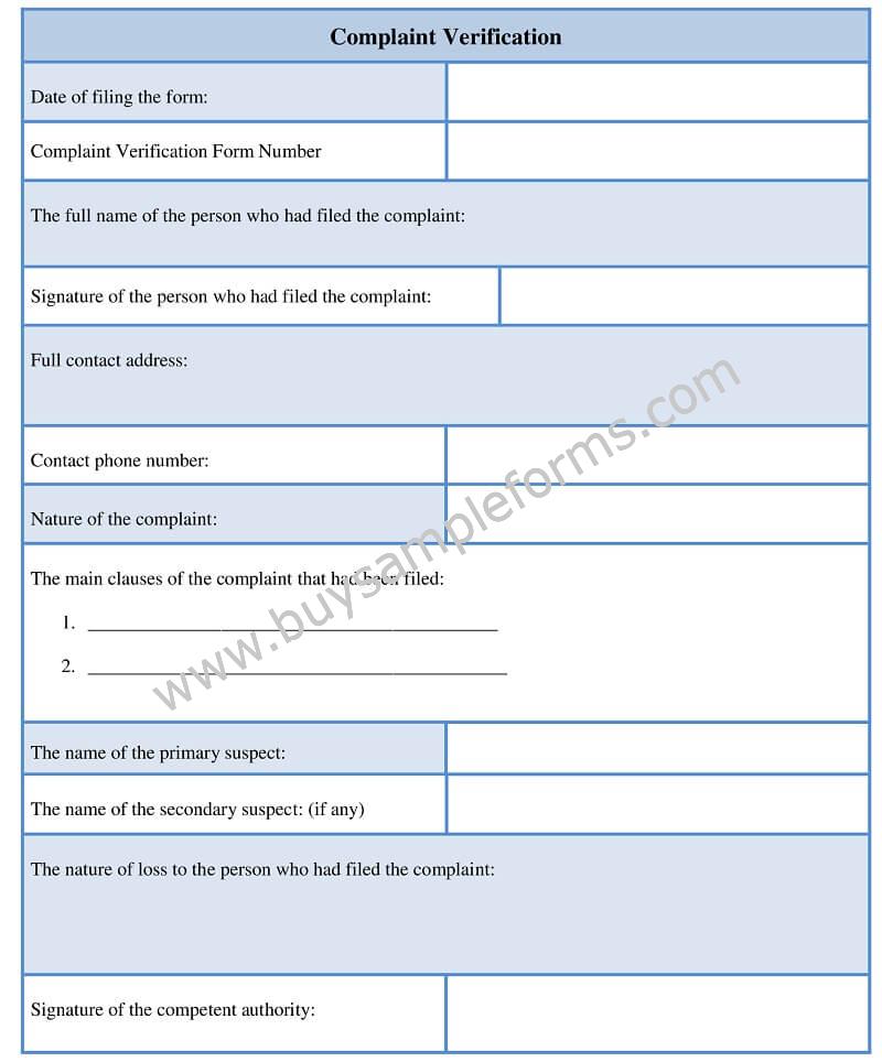 Sample Complaint Verification Form Download Word Template Sample complaint verification form download word template