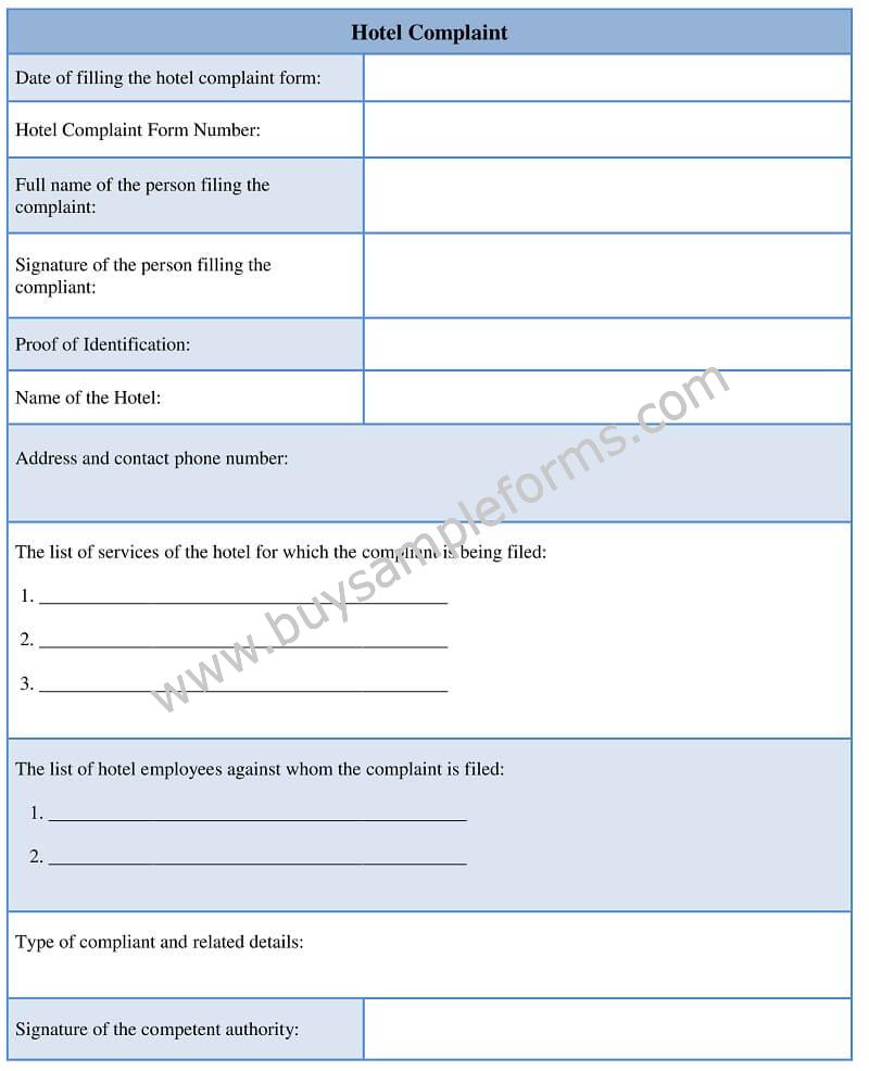 Hotel Guest Complaint Form Template Sample Download Word