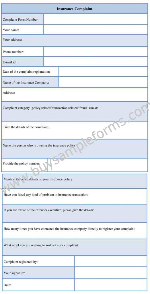 Sample insurance complaint form template word Download