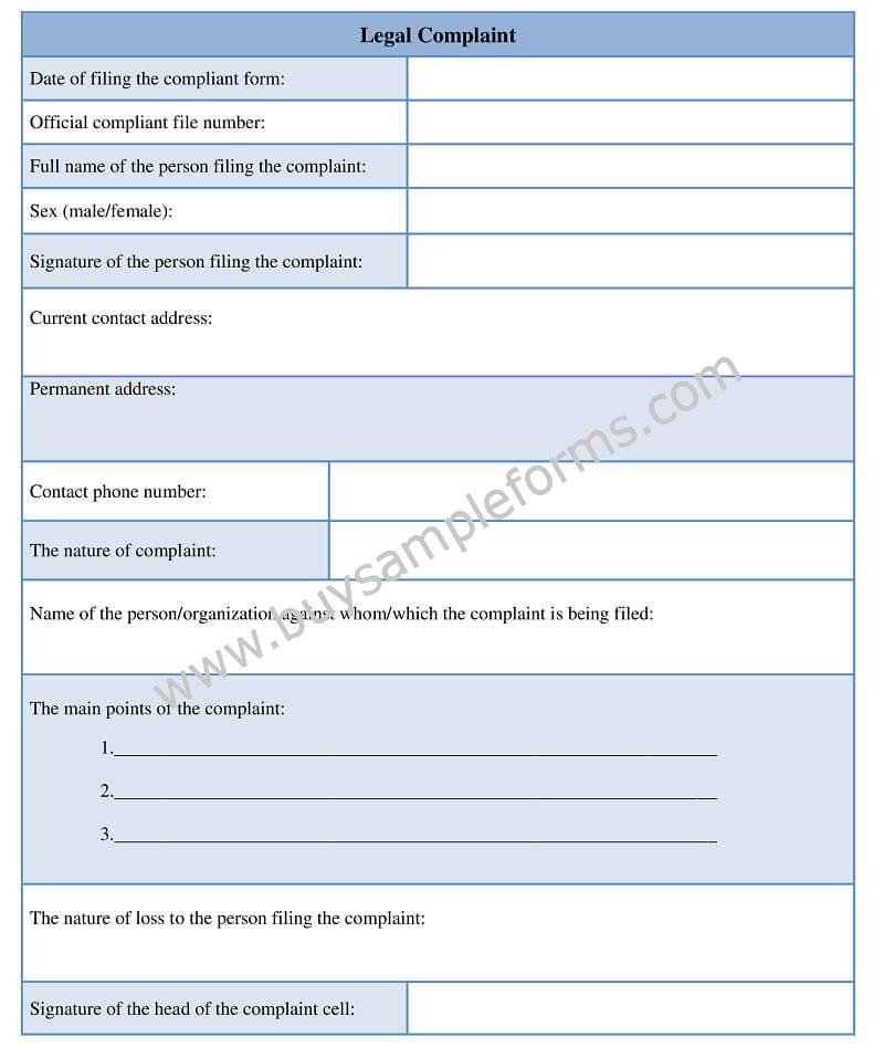 Legal complaint Form template Microsoft word