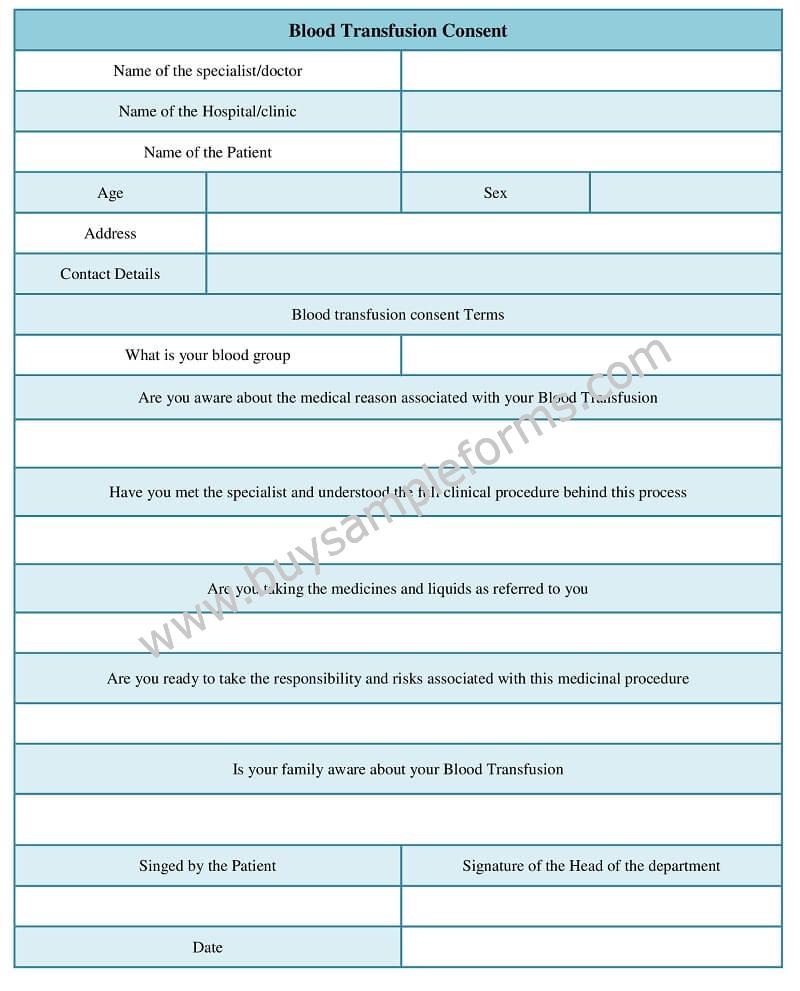 Blood Transfusion Consent Form Template