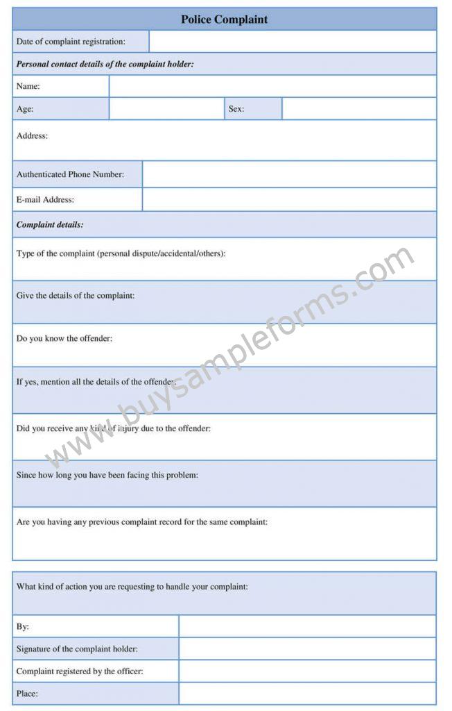 Online Police Complaint Form Example Template