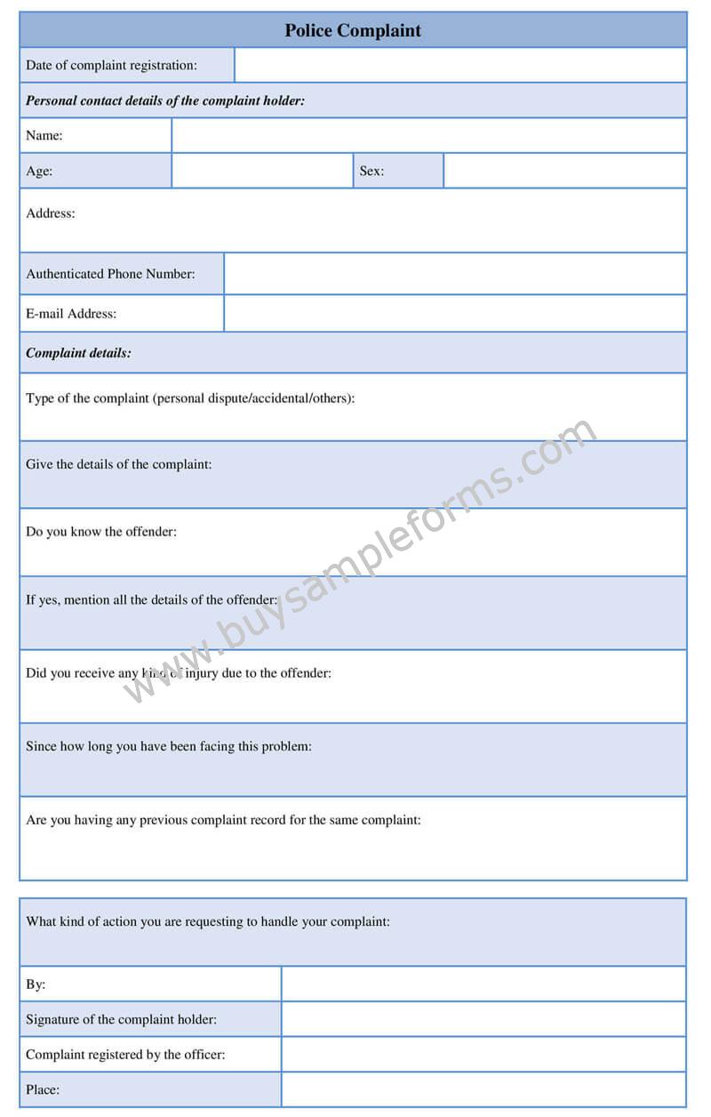 Online Police Complaint Form Example Template