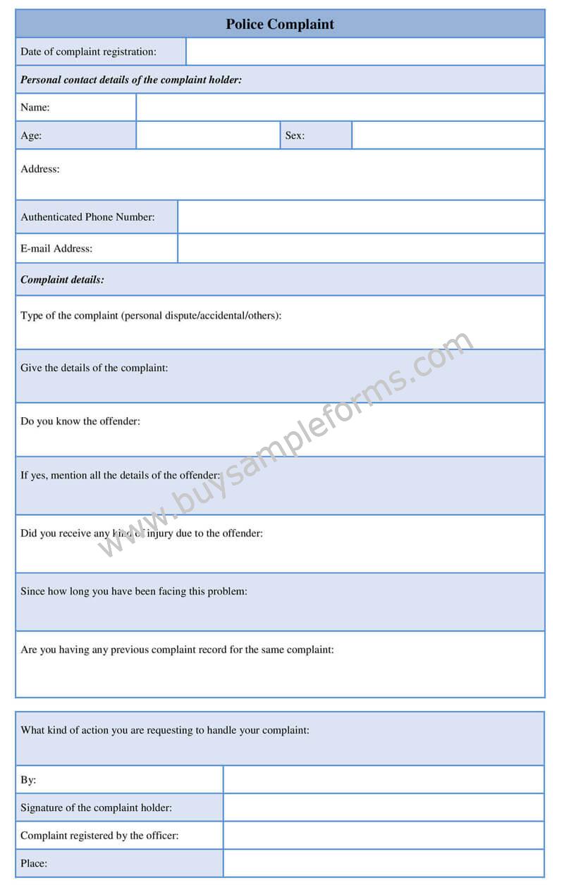 Police Responder Form Example Printable Police Complaint Form Example - Online Word Template
