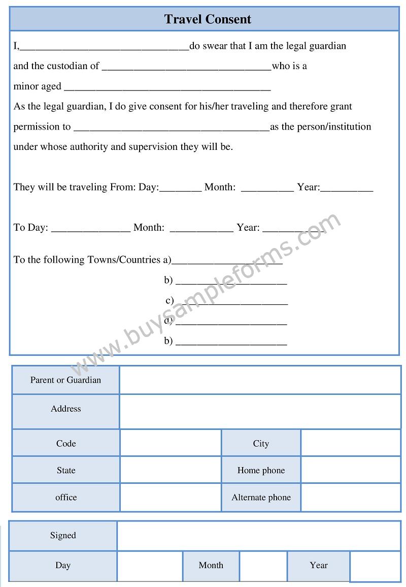 Sample Travel Consent Form Consent Template Word