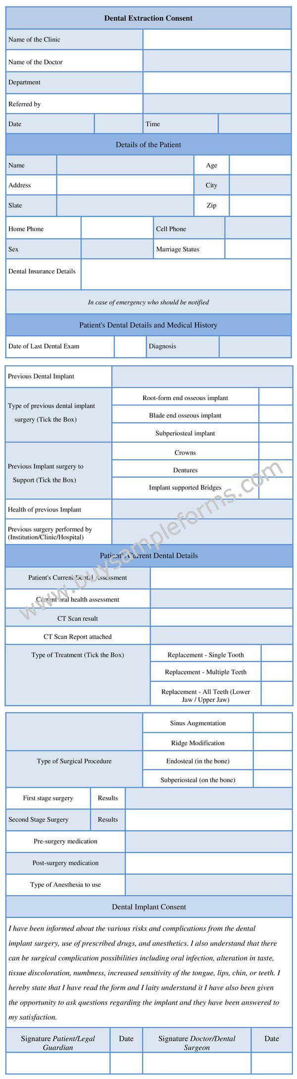 Printable Dental Implant Consent Form Template, Sample, Example