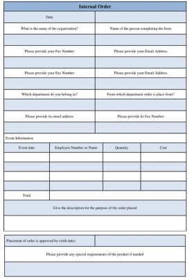 Integrated Order Forms Internal Order Form Template, Sample, Word Example
