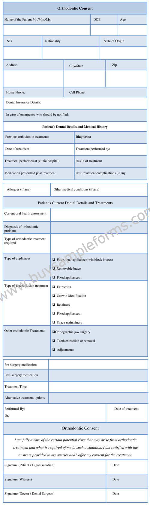 Orthodontic Consent Form Template, Sample