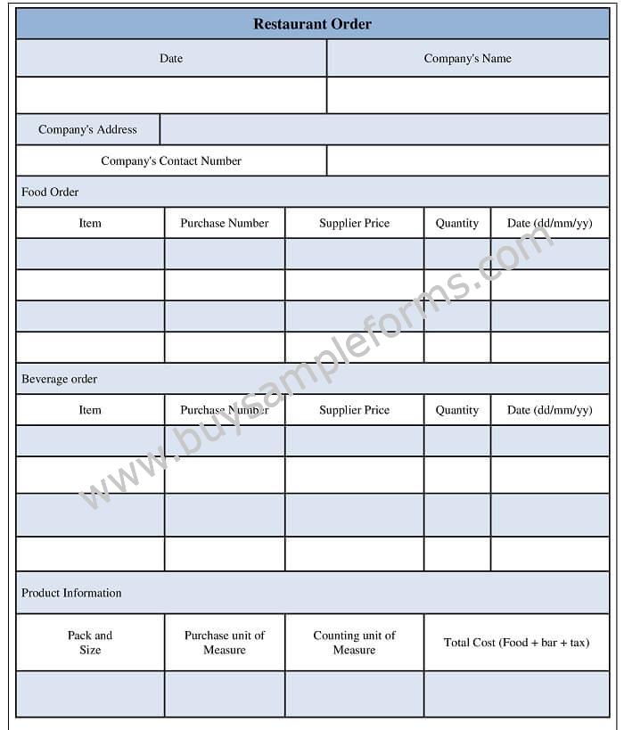 restaurant business forms Images High Quality Grahic Restaurant Order Form Template | Food Order Form Online