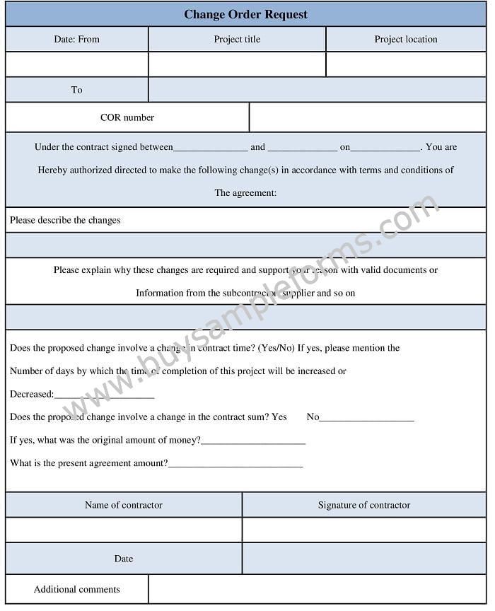 Sample Change Order Request Form Template Word Download