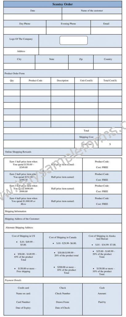 Scentsy Order Form Template Online Sample