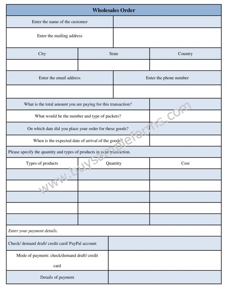 Online Wholesale Order Form Template Word