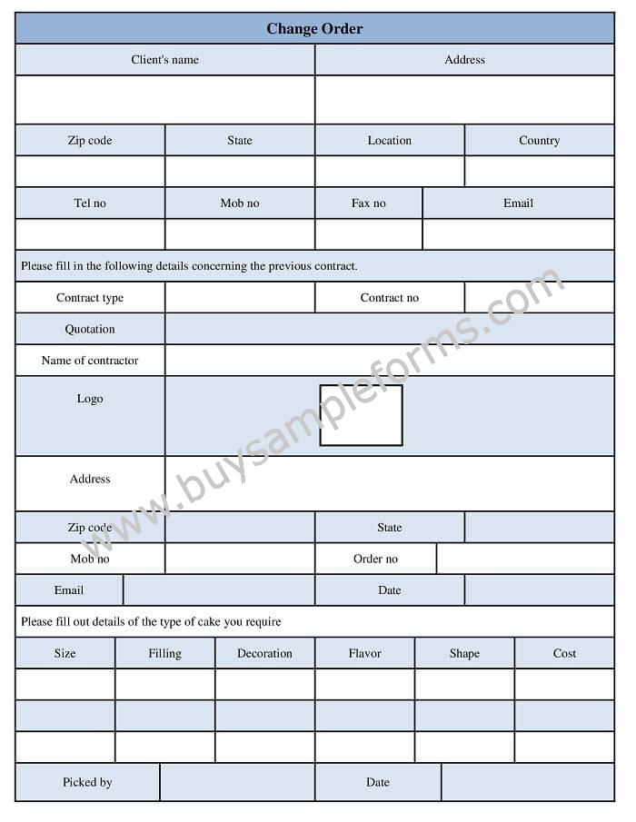 Sample Change Order Form Template Word