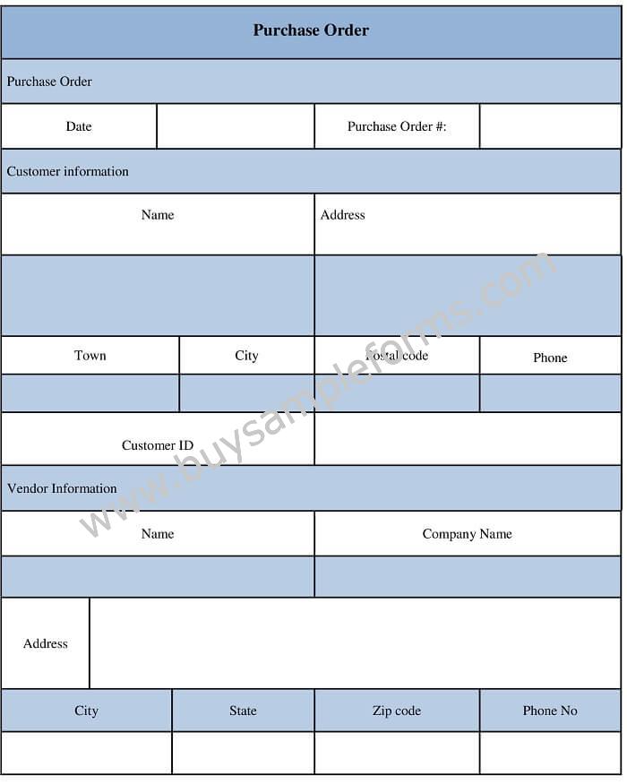Printable Blank Purchase Order form template