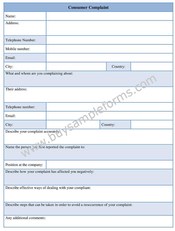 Sample Customer Complaint Form Template Example