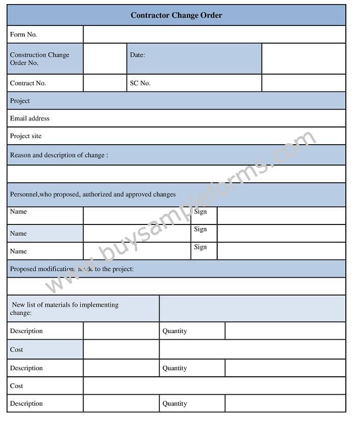 contract change order Form template