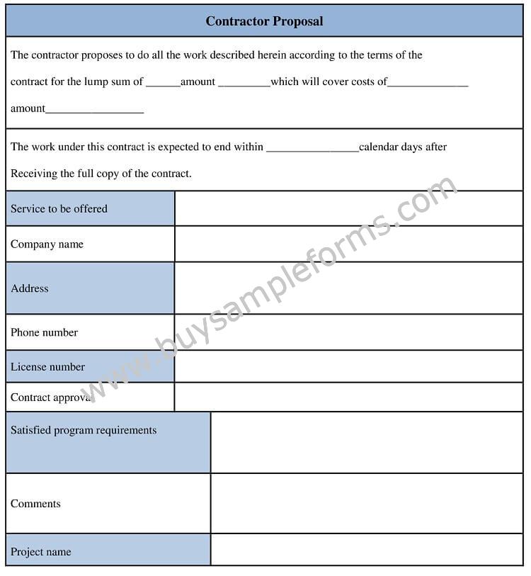 Printable Contractor Proposal Form Template Word