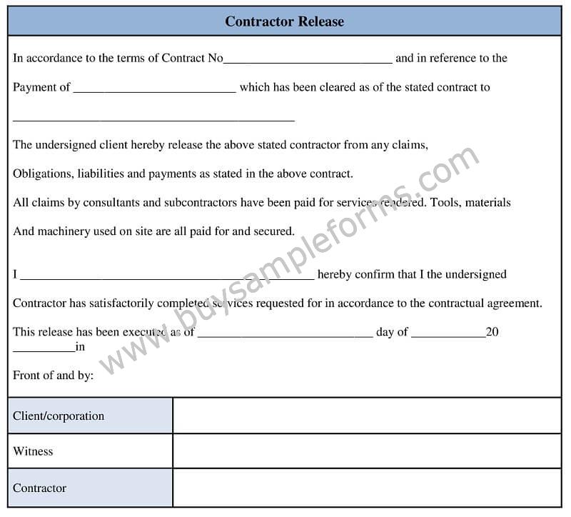 contract release form template