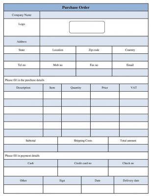 Purchase Order Format 01 Example Purchase Order Form Template | Purchase Order Word Format