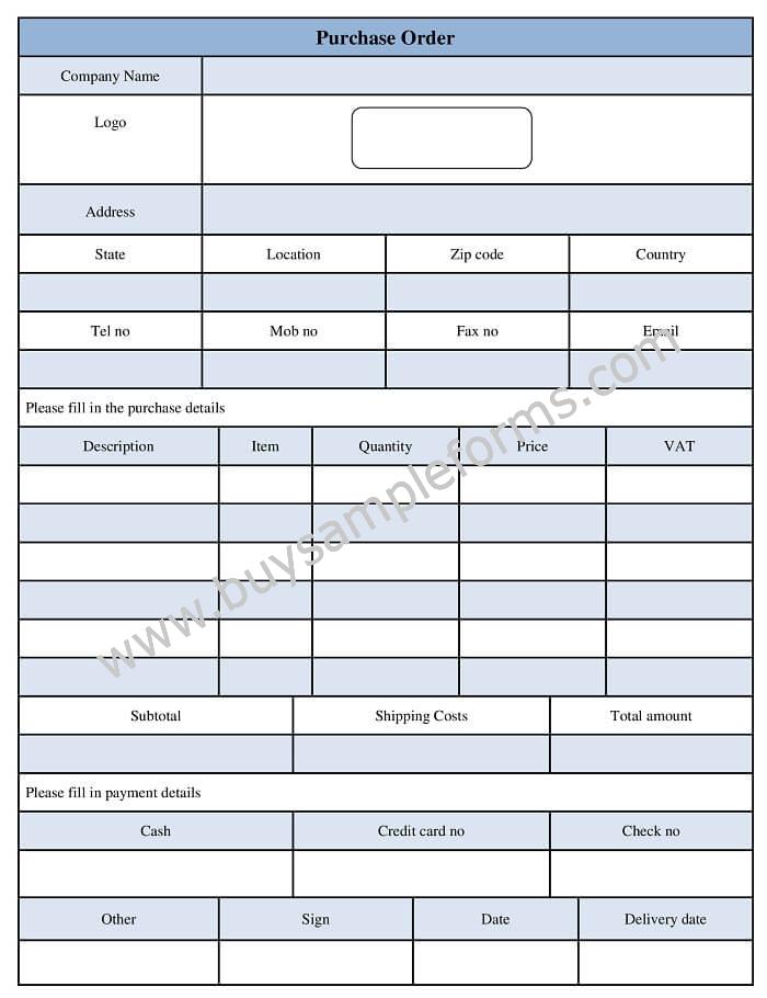 Purchase Order Form Template Word Format