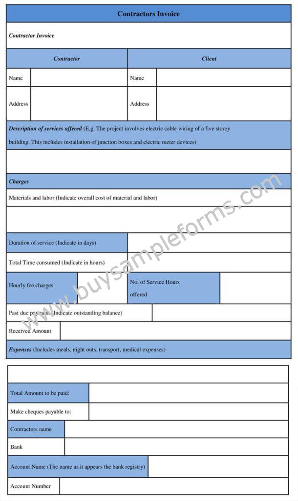 Contractor Invoice Template Word Sample
