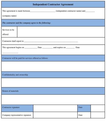 Independent Contractor Form Examples Sample Independent Contractor Agreement Form Template Word