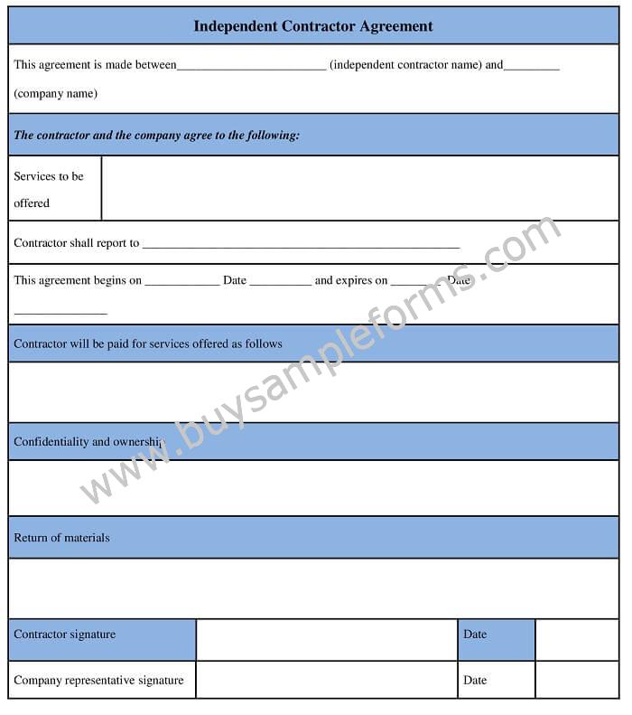 Independent Contractor Form Examples Sample Independent Contractor Agreement Form Template Word