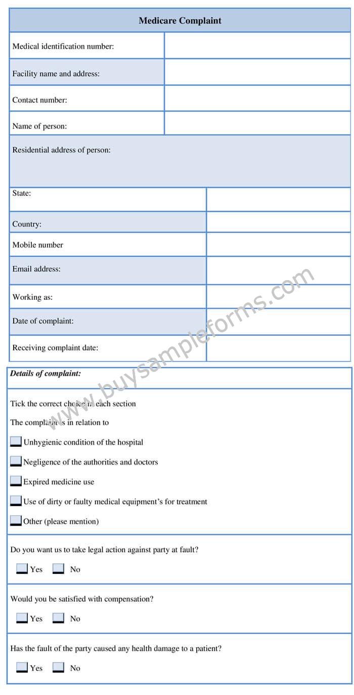 sample Medicare Complaint Form