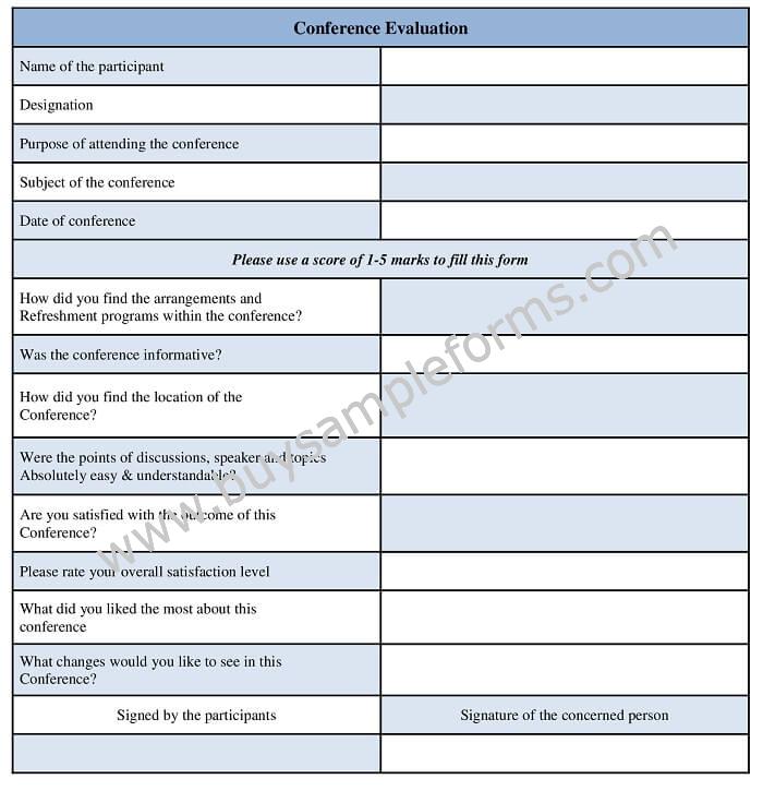 Sample conference evaluation form template