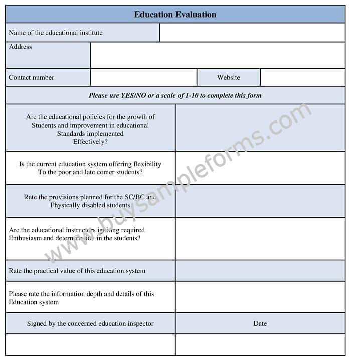 education evaluation form sample Template