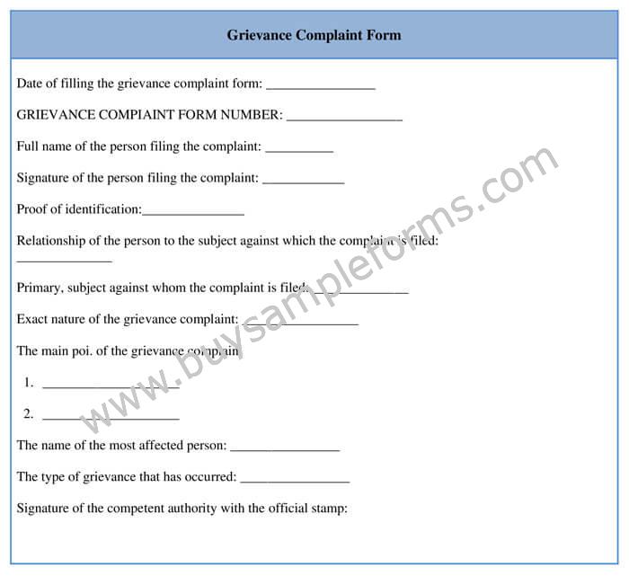 Sample Grievance Complaint Form Template