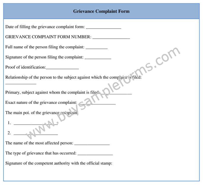 Written Complain Form Printable Sample Grievance Complaint Form Template